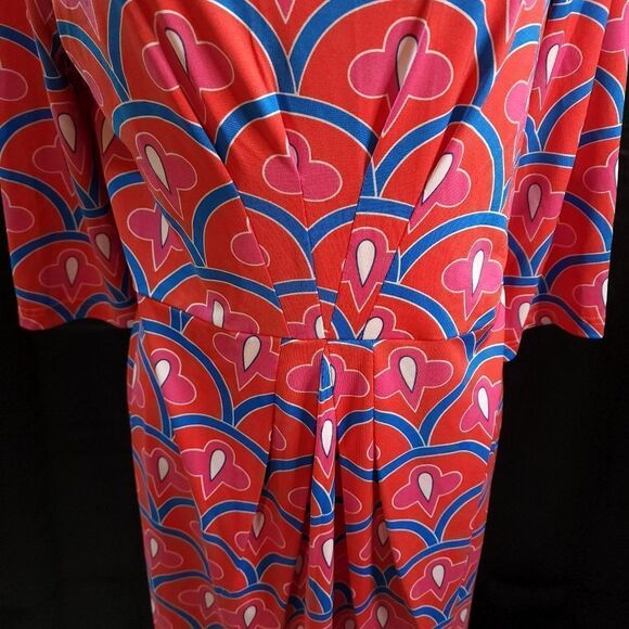 Tracy Negoshian Red Geometric Print Sheath Dress Size Large - Picture 6 of 10